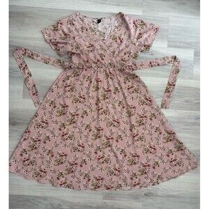 Shein Ditsy Floral print Belted Dress short Sleeve Size Large